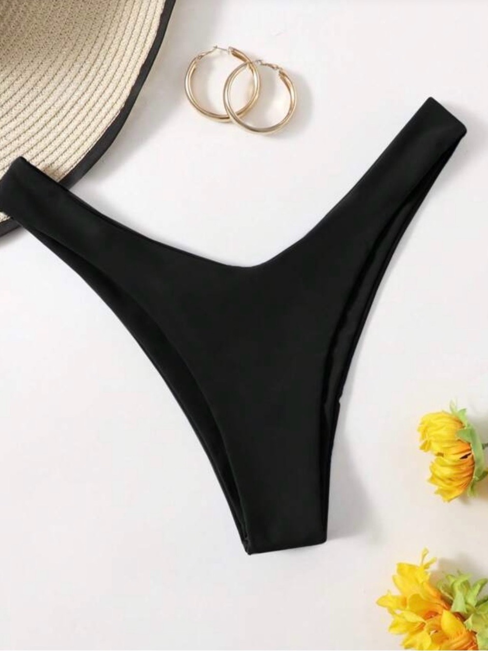 SHEIN Black High-Cut Bikini Bottom